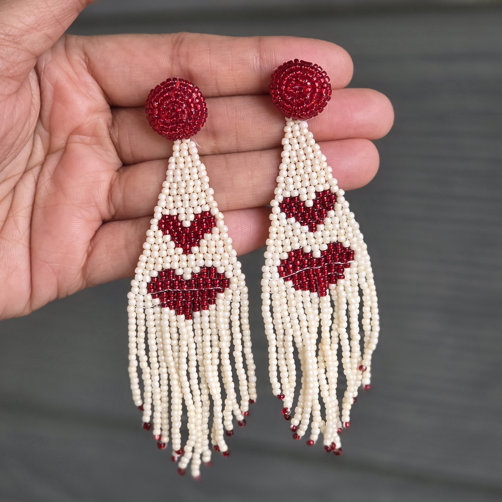 Sweet heart Boho Fringe Beaded Earrings Handmade Jewelry Boheme